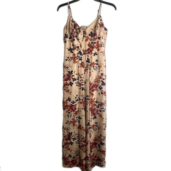 Xhilaration Cream Floral Print Wide Split Leg Halter Floral Jumpsuit Romper MD - Picture 1 of 12